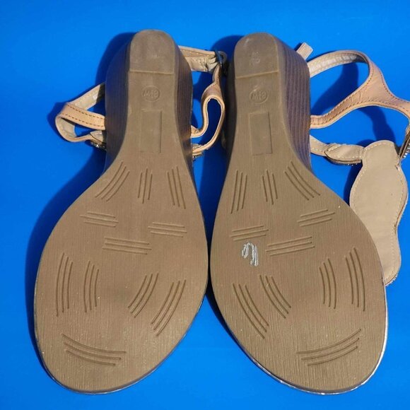 Andiamo Neutral Gold-Trim Bejeweled Thong Heeled Sandals 8.5 Wide - Picture 6 of 7